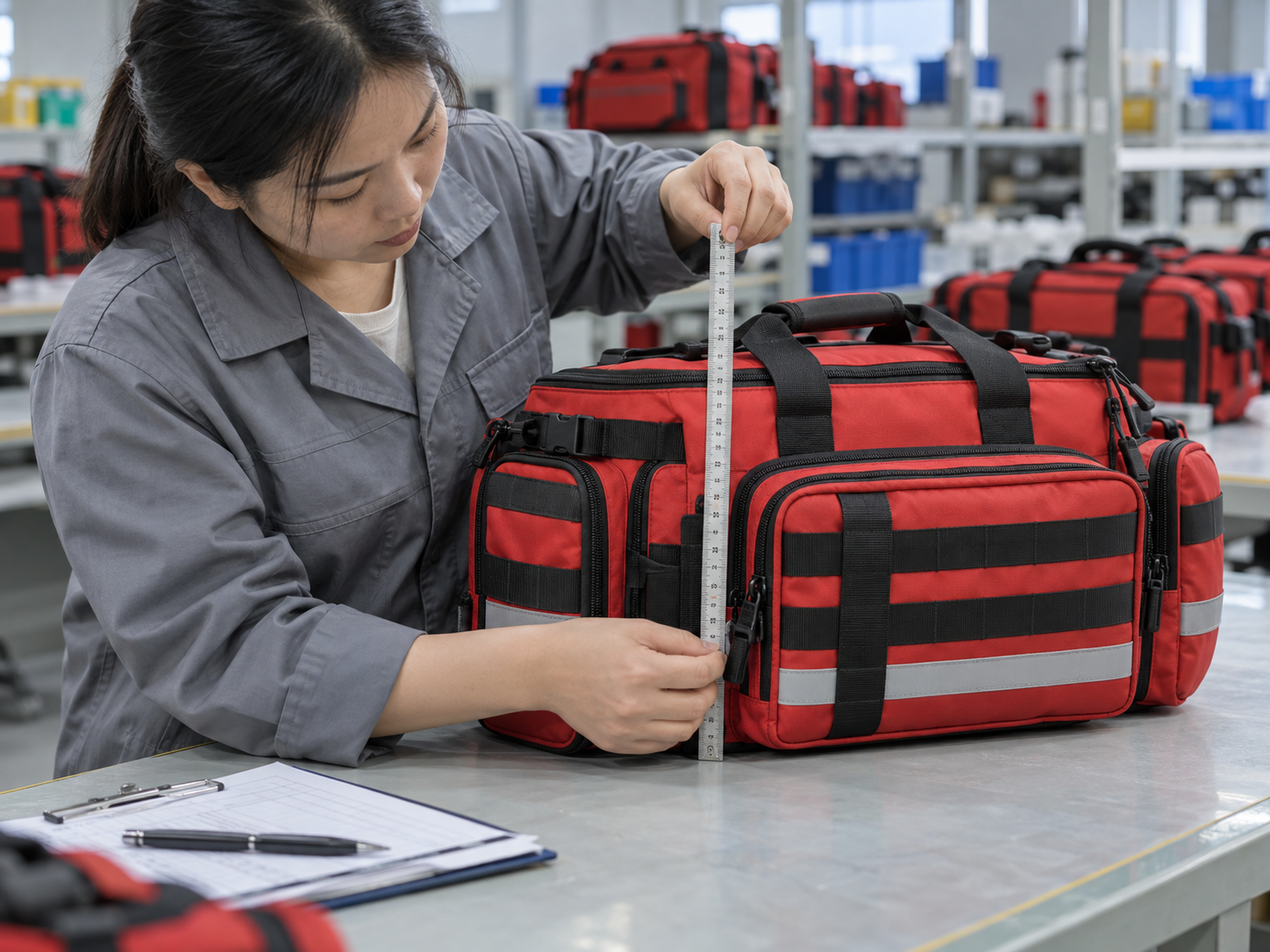 Inspection stage in a professional nylon bag manufacturing workflow