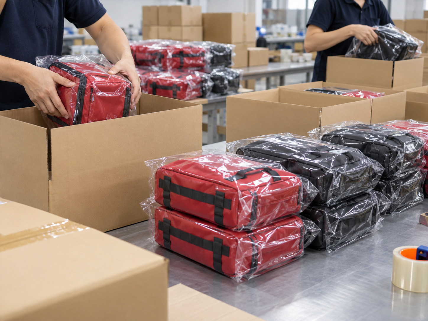 Packing stage in a professional nylon bag manufacturing workflow